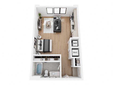 Floor plan for studio, 1 bath, 586 sqft